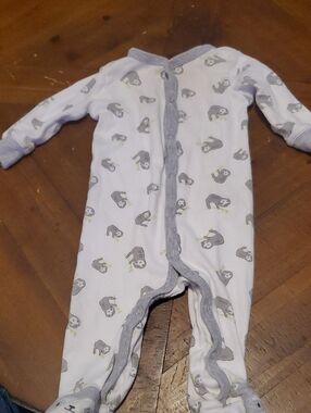 Carter's White Footed One-Piece Pajamas with Gray Sloth Pattern